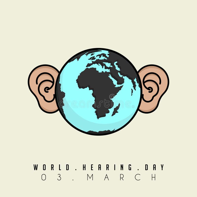 Image of the globe with large ears attached to it. Text beneath image reads, "World . Hearing. Day 03 March"