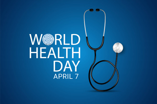 World Health Day Poster: April 7th Blue Background with a Stethoscope