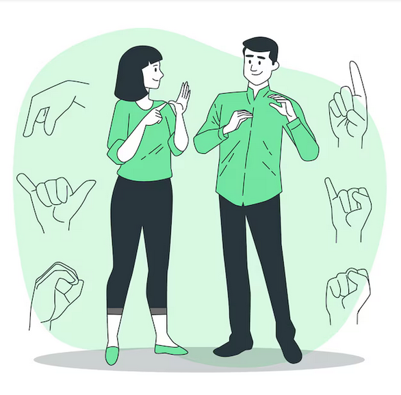 Two people talking in sign language