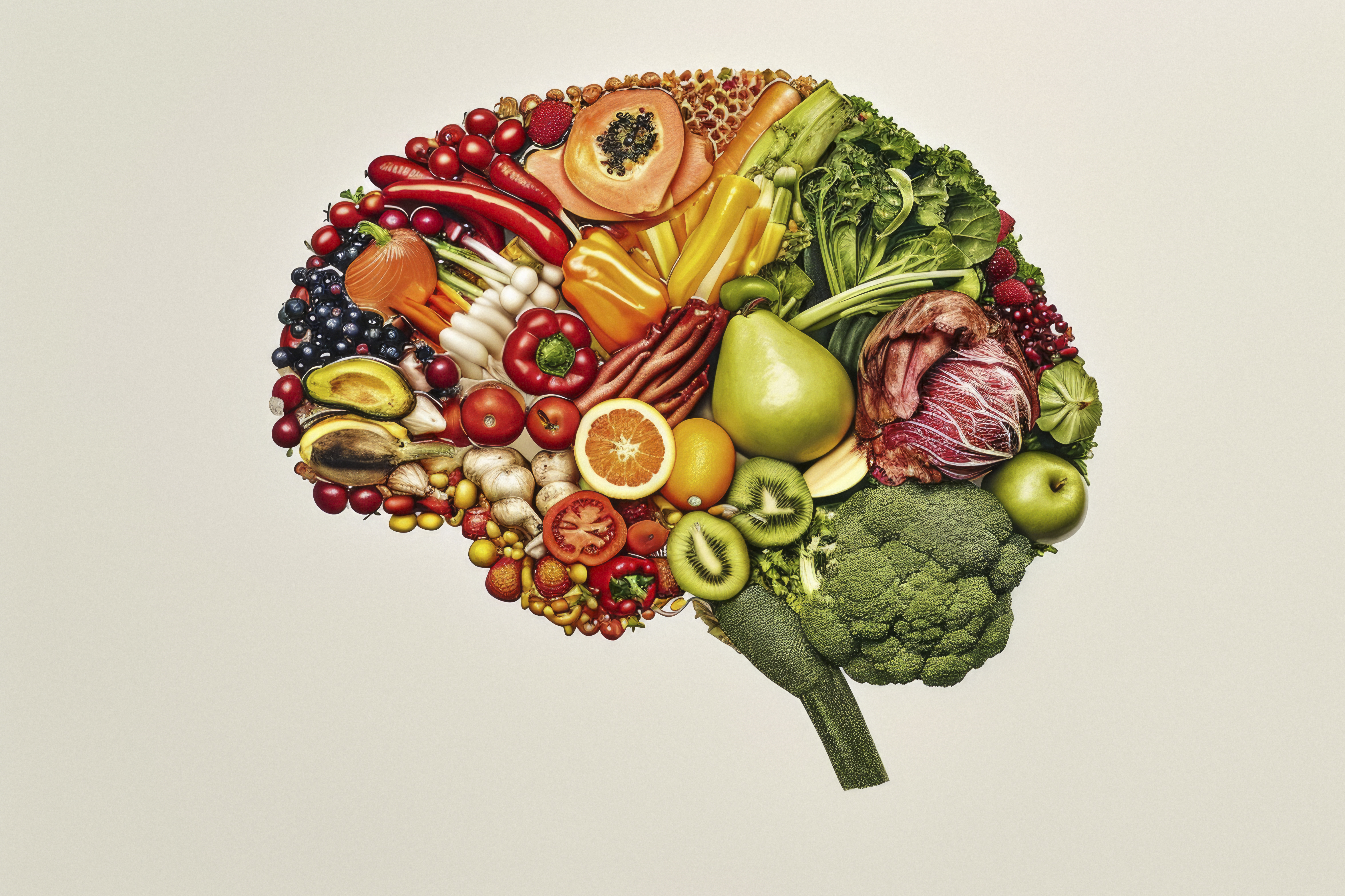 A brain made up of fruits and vegtables