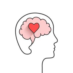An outline of a brain with a heart in it 