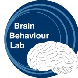 Image saying, "Brain Behavior Lab" on a blue circular background with a picture of a white brain.