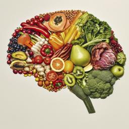 A brain made up of fruits and vegtables