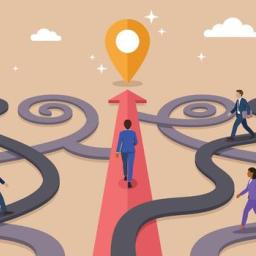 A light orange background with multiple squiggly roads and one striaght road down the middle