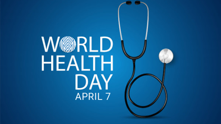 World Health Day Poster: April 7th Blue Background with a Stethoscope