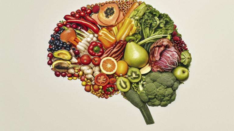 A brain made up of fruits and vegtables