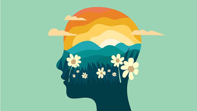 Head siolutte with mountain